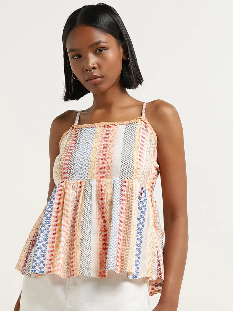 Bombay Paisley Multicolour Geometric Print Cotton Peplum Top