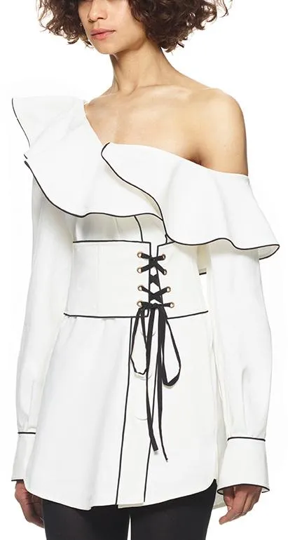 Canvas Corset Belted Tunic Top
