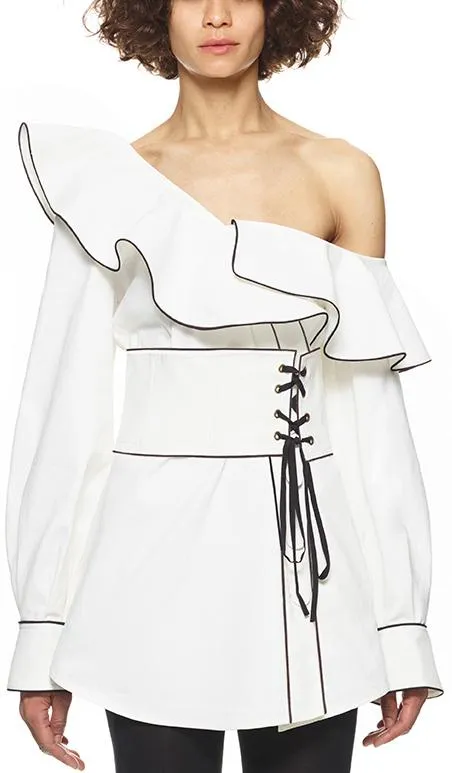 Canvas Corset Belted Tunic Top