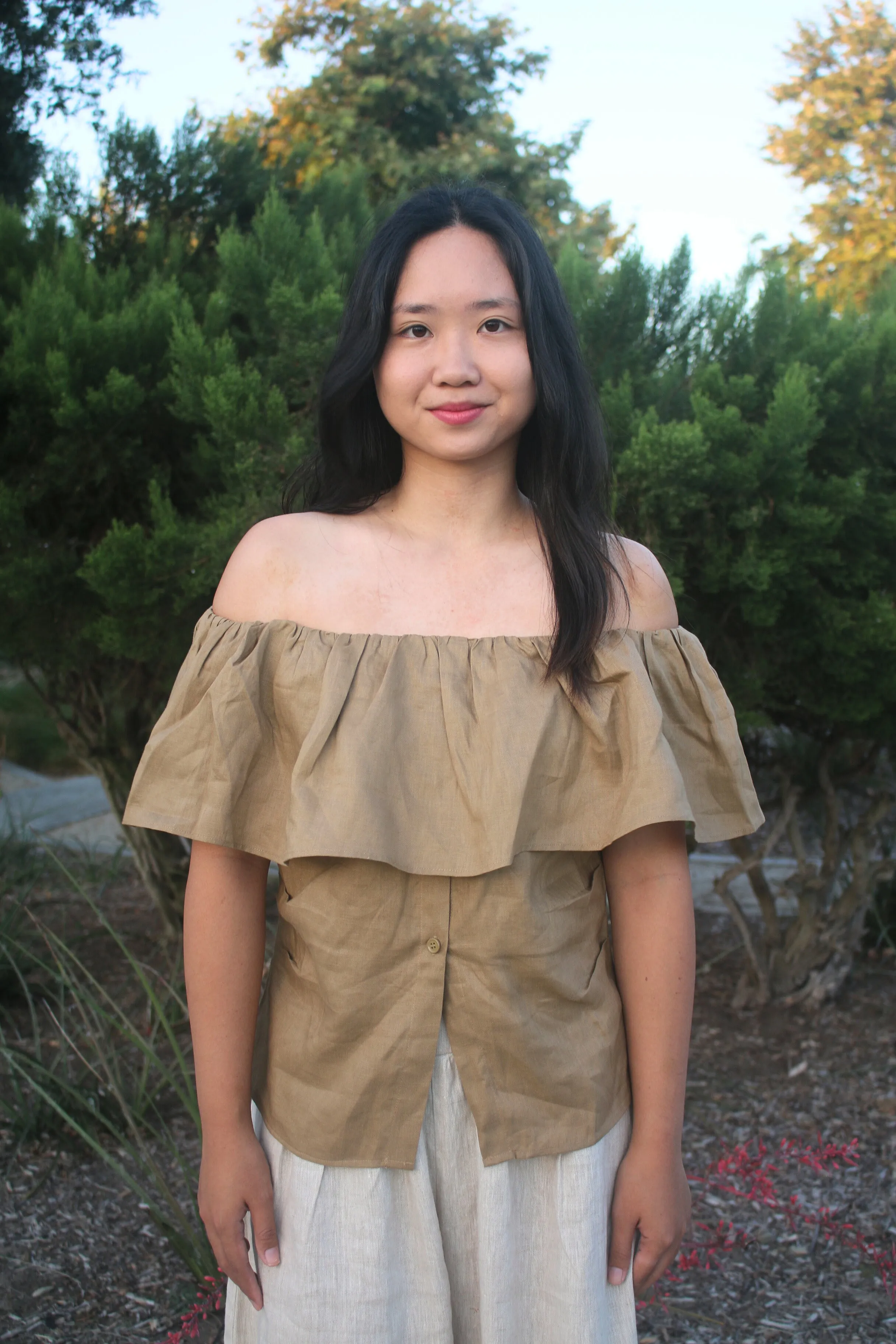 Darcy 100% Linen Off-Shoulder Ruffle Top