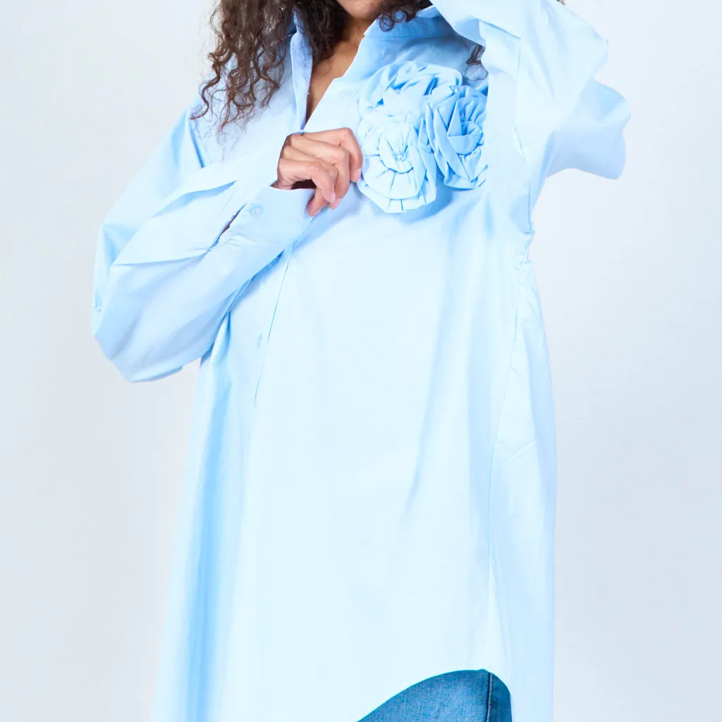 Elegant long-sleeve blouse with floral accents wholesale