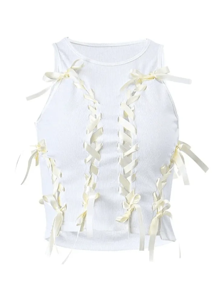 Lace Up Ribbed Cropped Tank Top
