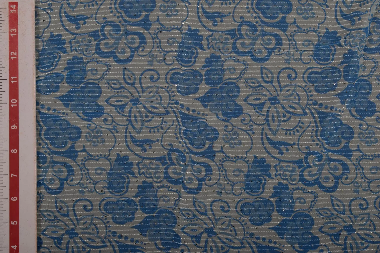 Light Blue & White Printed Georgette With Embroidery Work Fabric