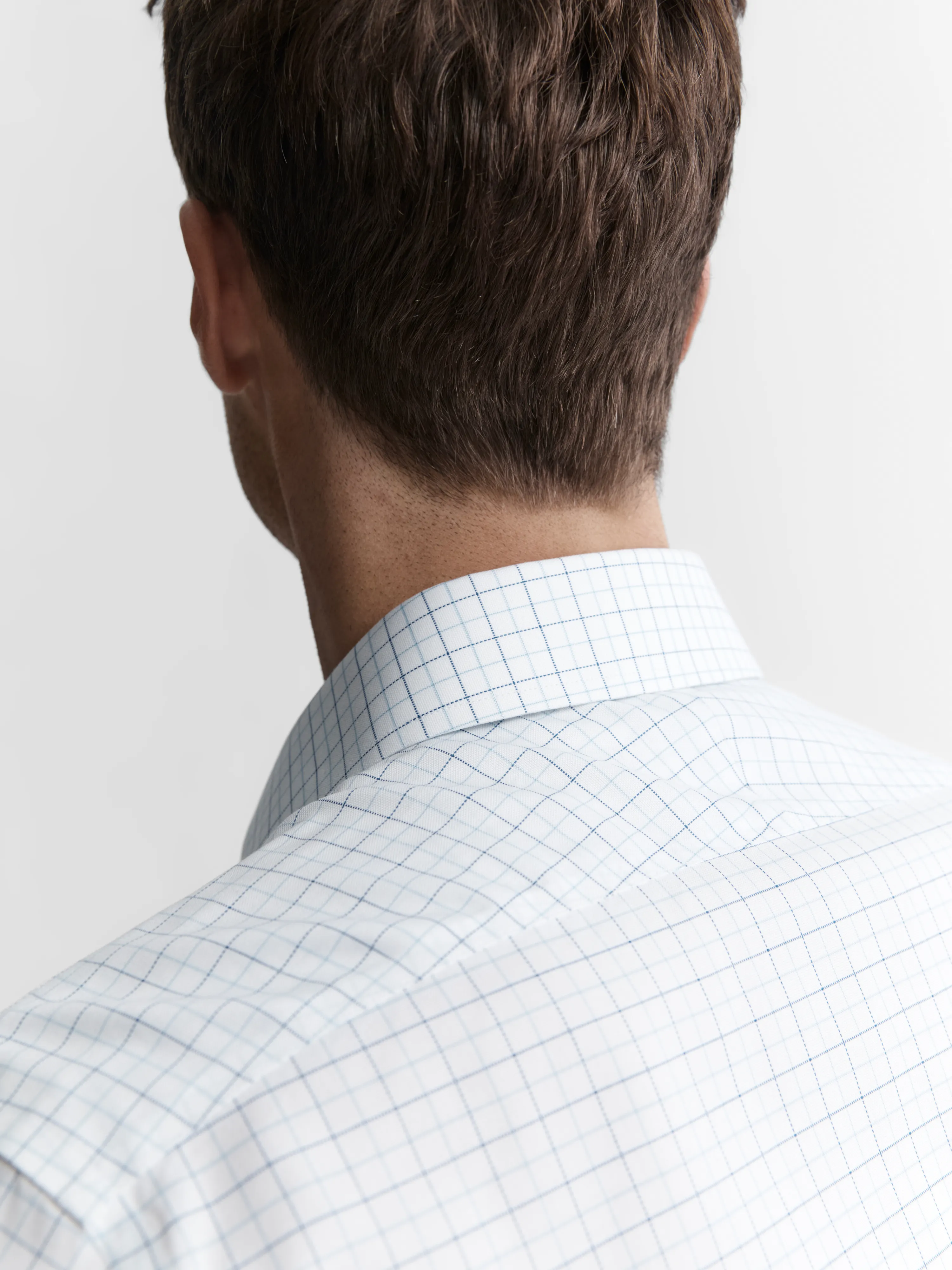 Non-Iron Navy & Blue Double Check Oxford Super Fitted Single Cuff Classic Collar Shirt