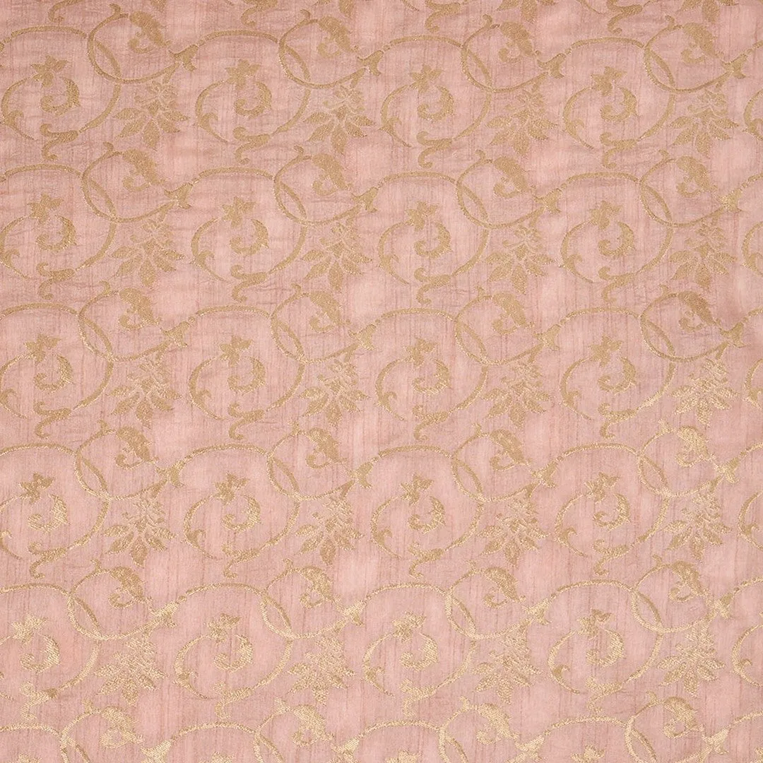 Pastel Peach Jacquard Dolla Silk Fabric with Zari