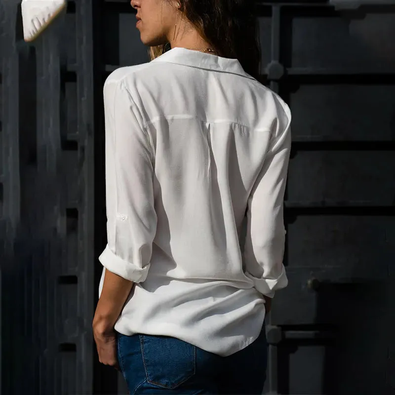 Solid Color Workwear Style Top