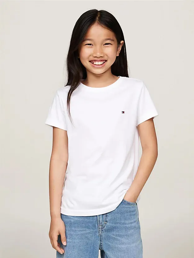 Tommy Hilfiger Girls Essential Crew Neck T-shirt - White/Desert Sky