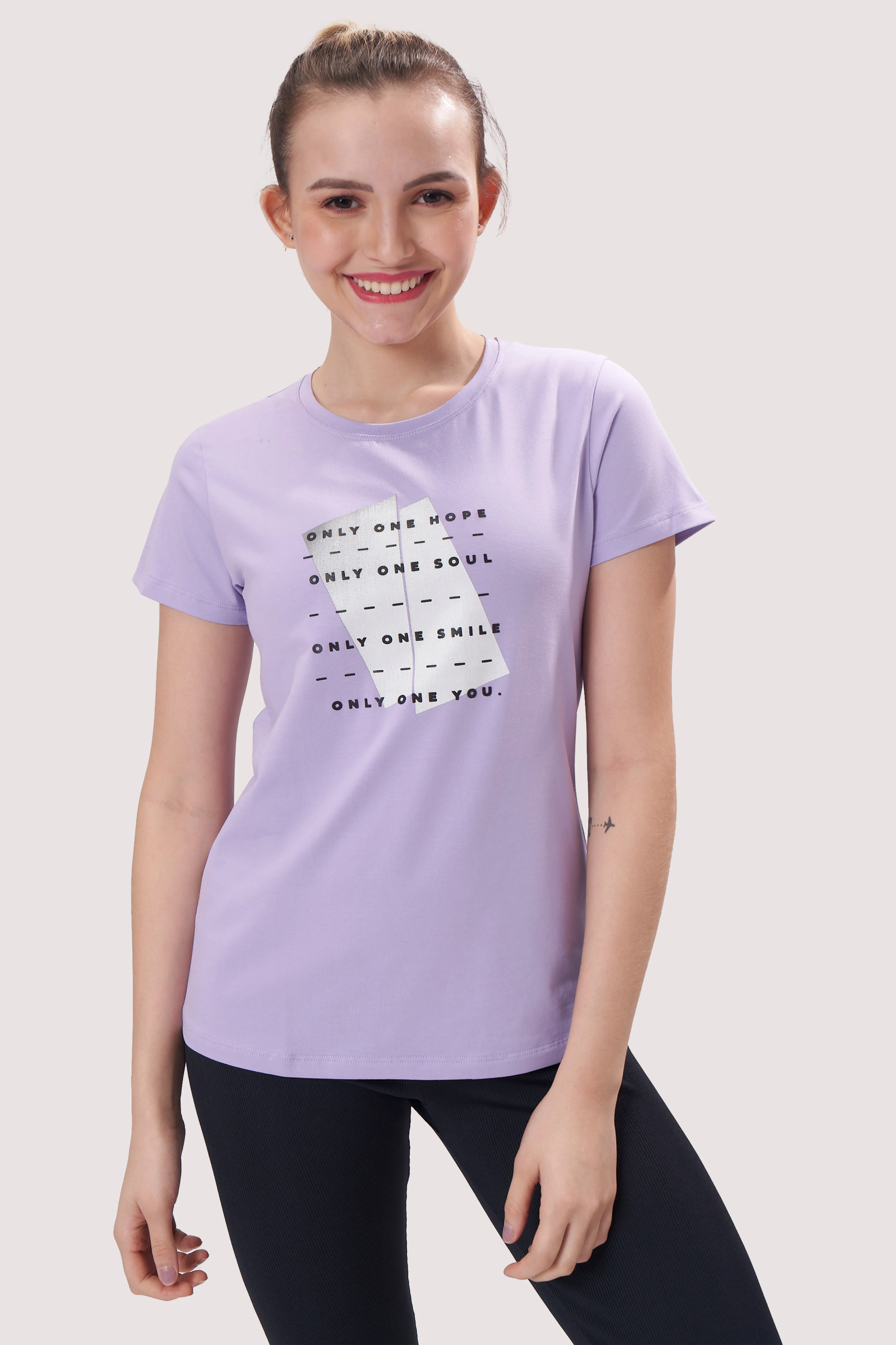 Women’s Cotton T-Shirt with HD Textured Print & Curved Hemline